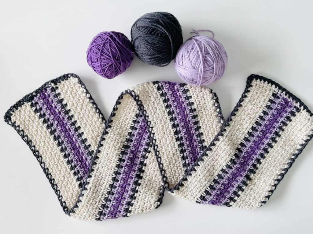 Crochet Purple, White and Black Scarf