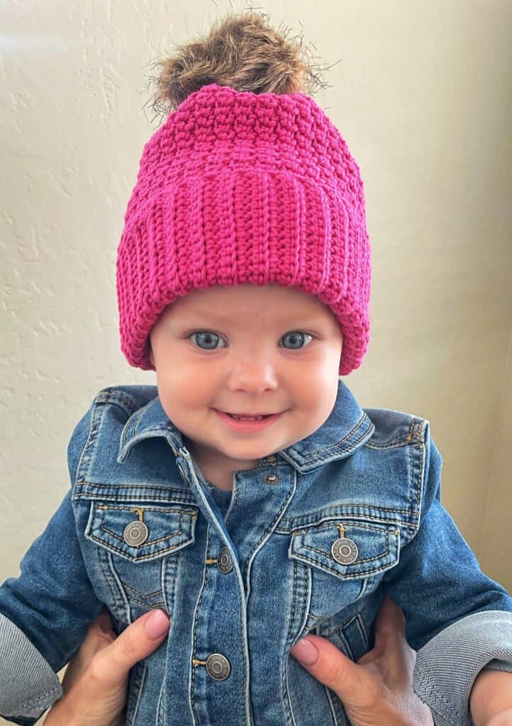 baby girl wearing crochet beanie