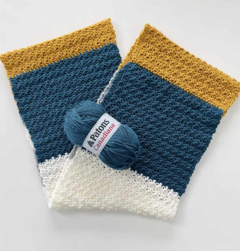 crochet scarf with yarn skein