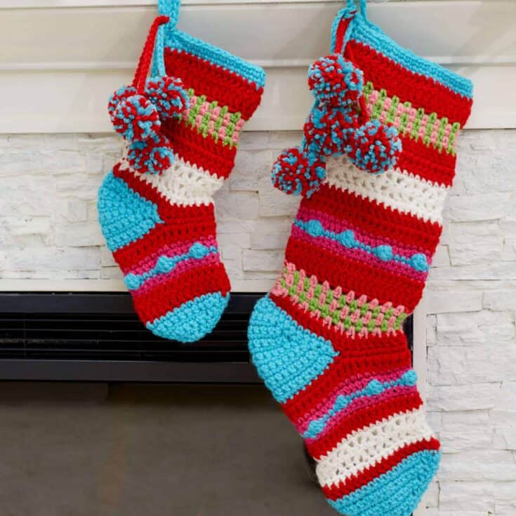 Image for Red Heart Pompoms & Stripes Holiday Stockings