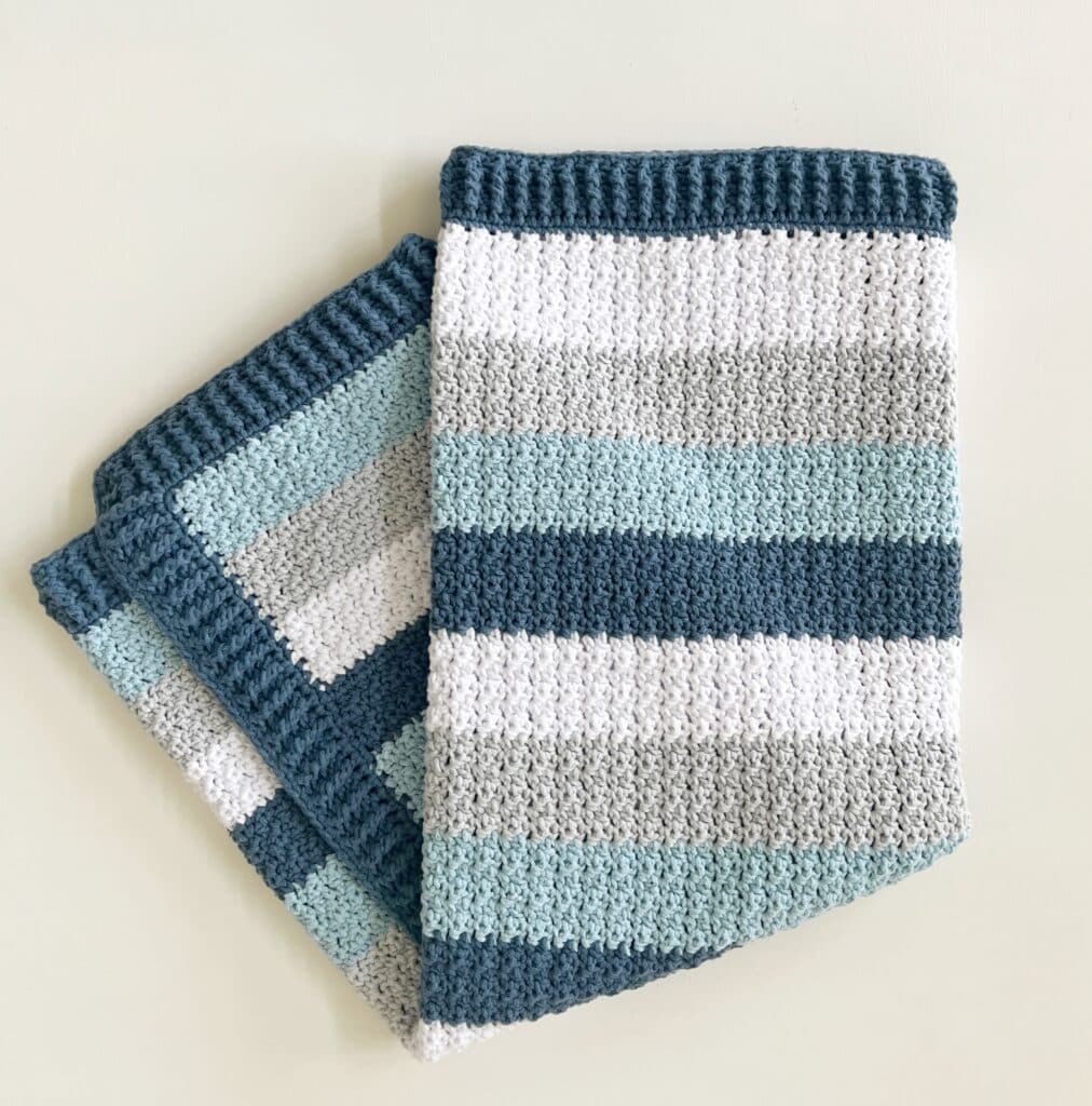 blue and white stripe crochet blanket