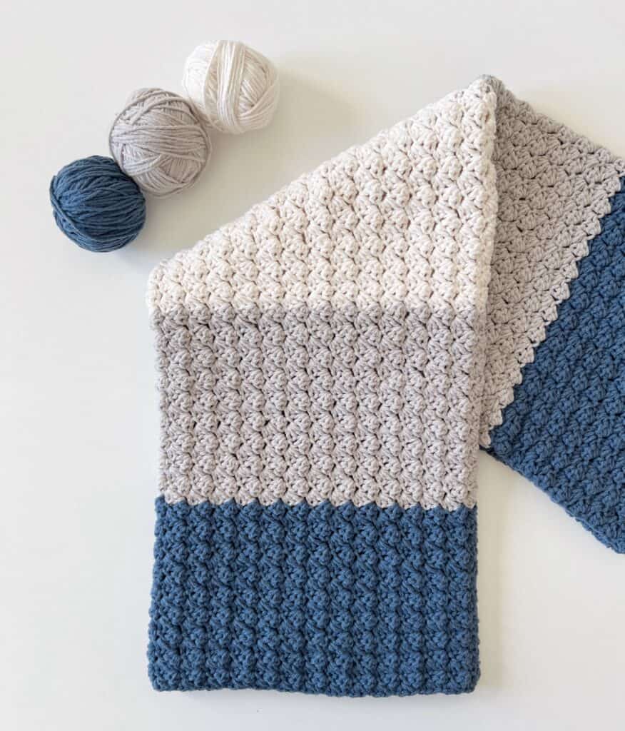 crochet blanket with 3 balls of yarn