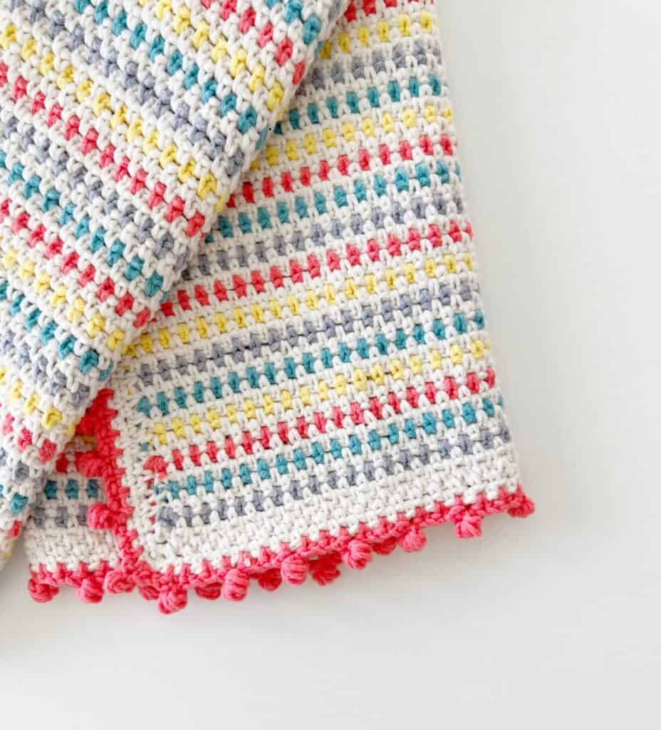 close up of crochet speckled dot blanket