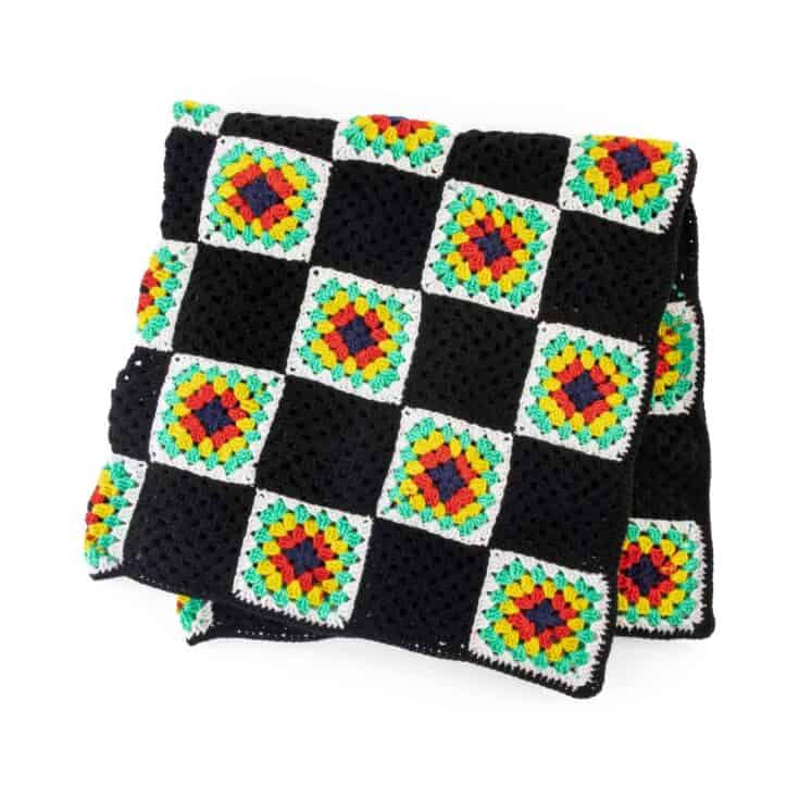 Image for Red Heart Checkered Granny Square Crochet Blanket Pattern