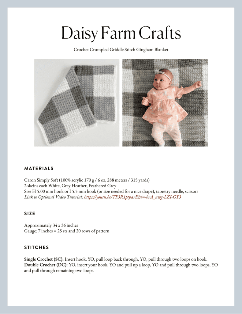 Crochet Crumpled Griddle Stitch Gingham Blanket - Daisy Farm Crafts