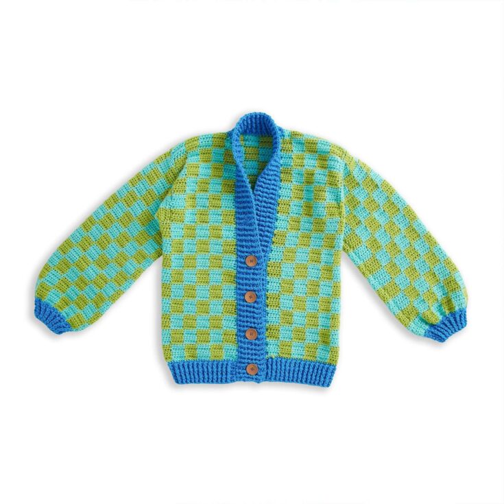 Image for Free Caron Checkered Crochet Cardigan Pattern | Yarnspirations