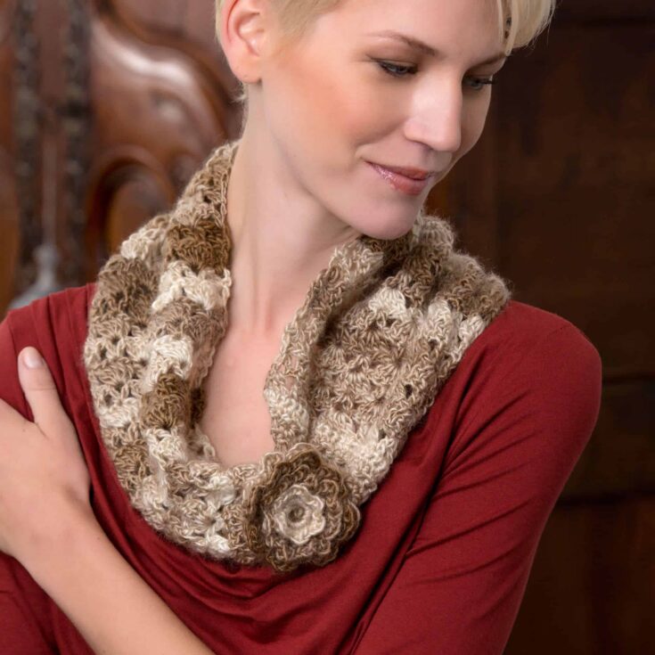 Image for Free Easy Red Heart Flowered Cowl Crochet Pattern
