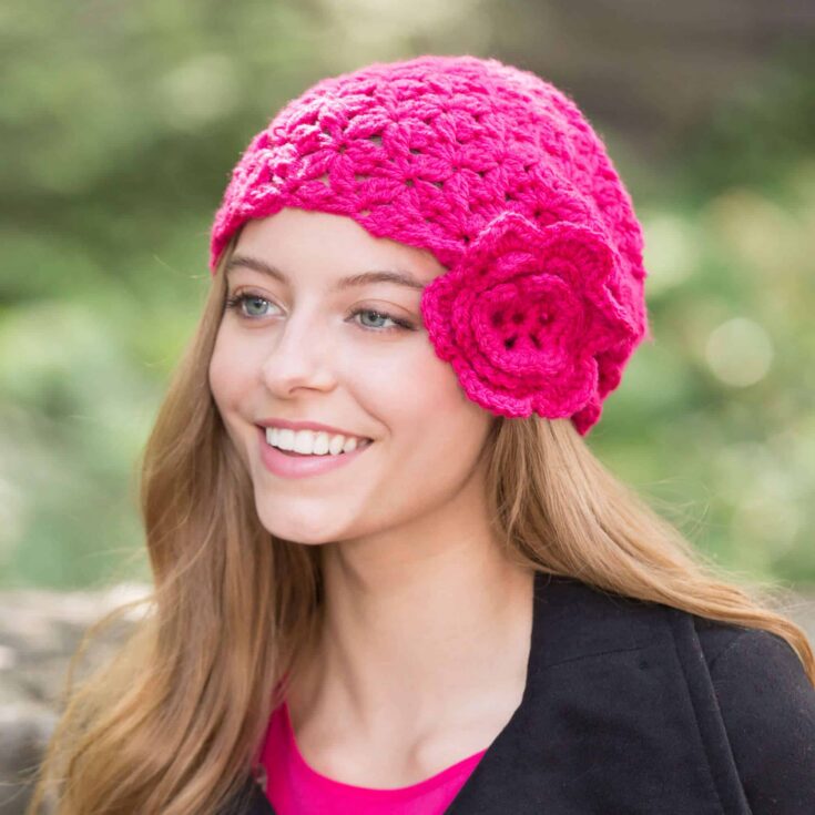 Image for Free Intermediate Red Heart Flower Cloche Crochet Pattern
