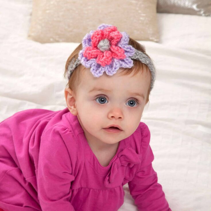 Image for Free Easy Red Heart Bloomin' Baby Headband Crochet Pattern
