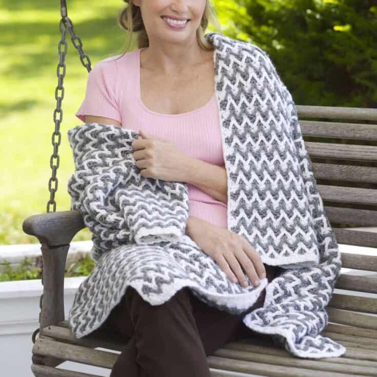 Image for Free Easy Red Heart Zig-Zag Post Stitch Throw Crochet Pattern