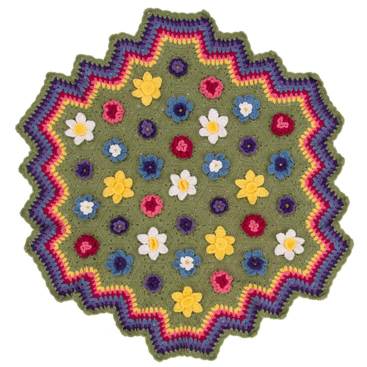 Image for Free Experienced Red Heart Flower Garden Throw Crochet Pattern