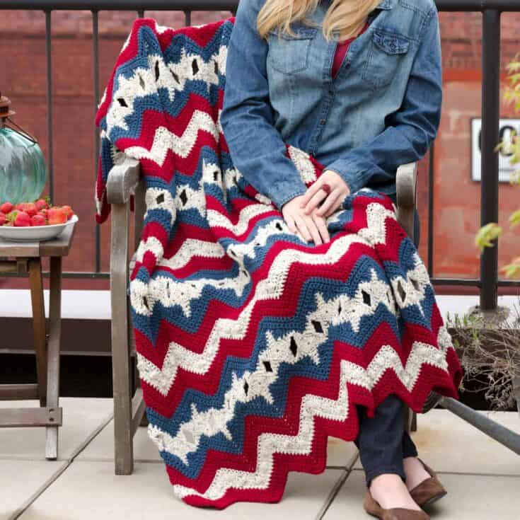 Image for Free Experienced Red Heart Stars & Stripes Ripple Throw Crochet Pattern