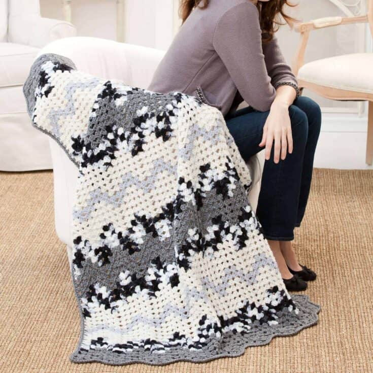 Image for Free Intermediate Red Heart Contemporary Granny Ripple Throw Crochet Pattern