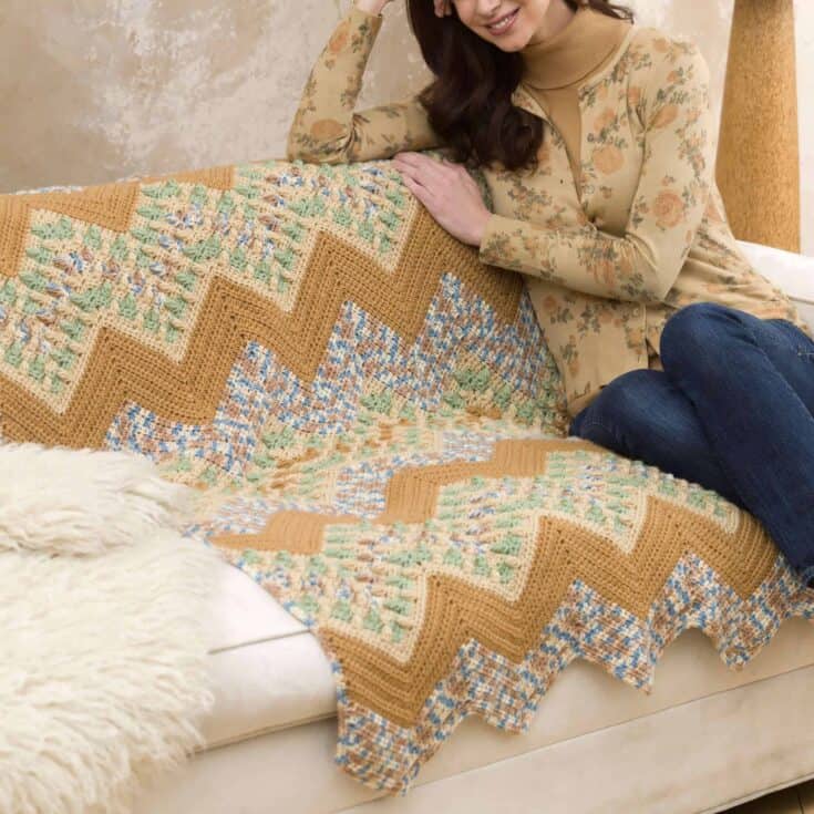 Image for Free Intermediate Red Heart Wavy Ripple Throw Crochet Pattern
