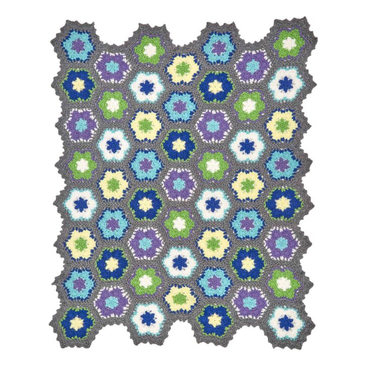 Image for Free Intermediate Red Heart Flowers In Bloom Throw Crochet Pattern