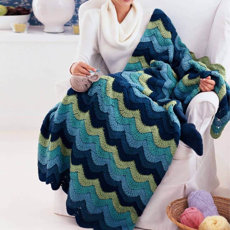 Image for Free Easy Red Heart Ocean Waves Throw Crochet Pattern