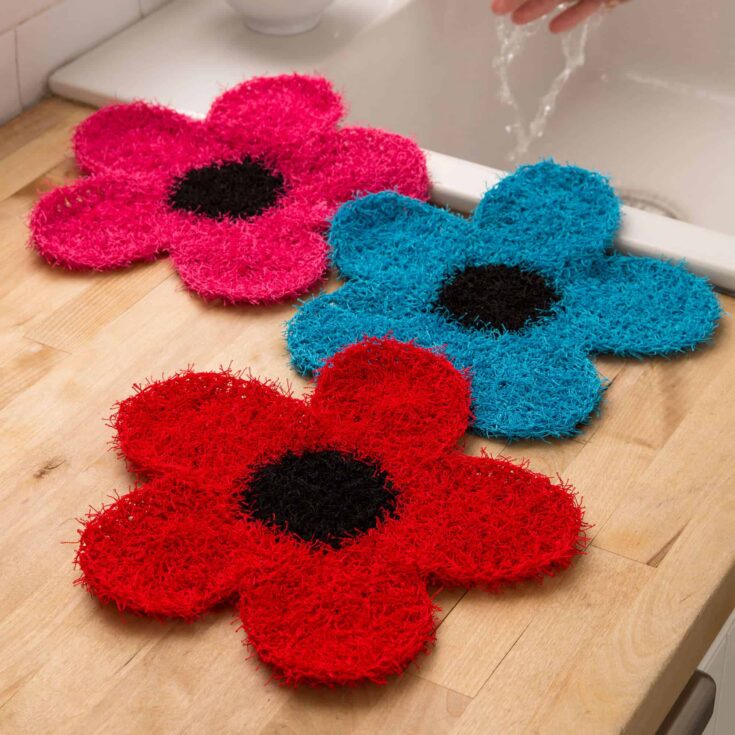 Image for Free Easy Red Heart Fancy Flower Scrubber Crochet Pattern