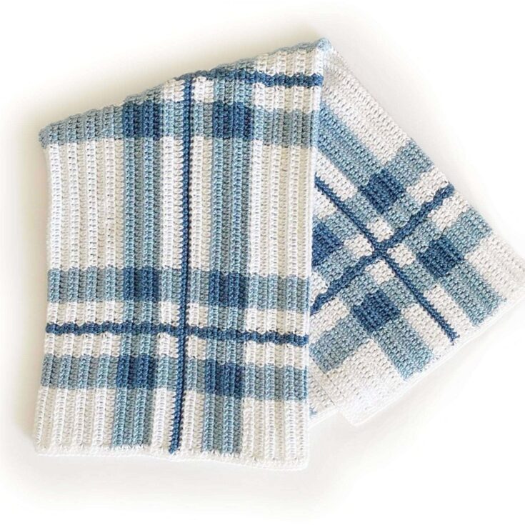 Image for Free Intermediate Caron Crochet Blue Plaid Baby Blanket Pattern