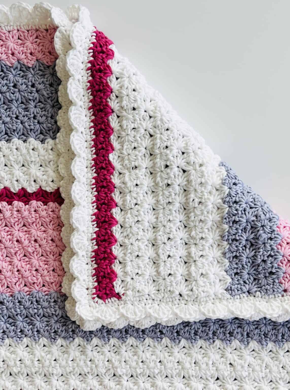 Crochet Mixed Stripe Flower Blanket - Daisy Farm Crafts