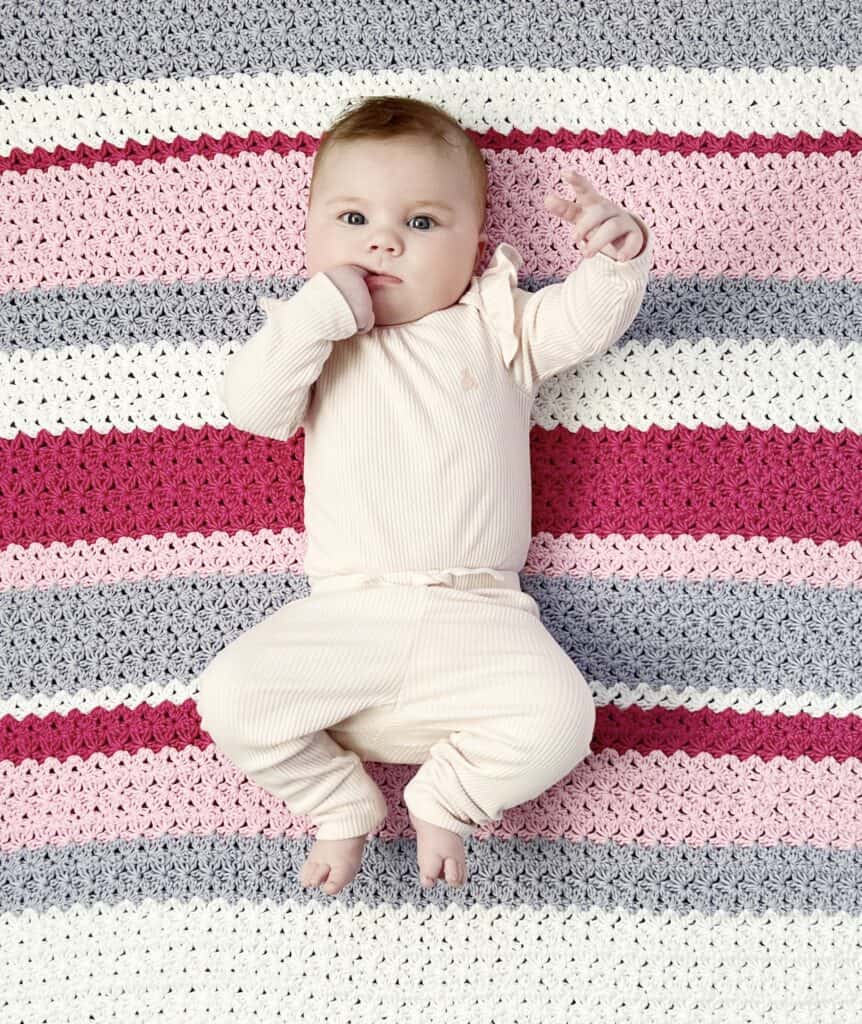 Baby Nora and crochet blanket