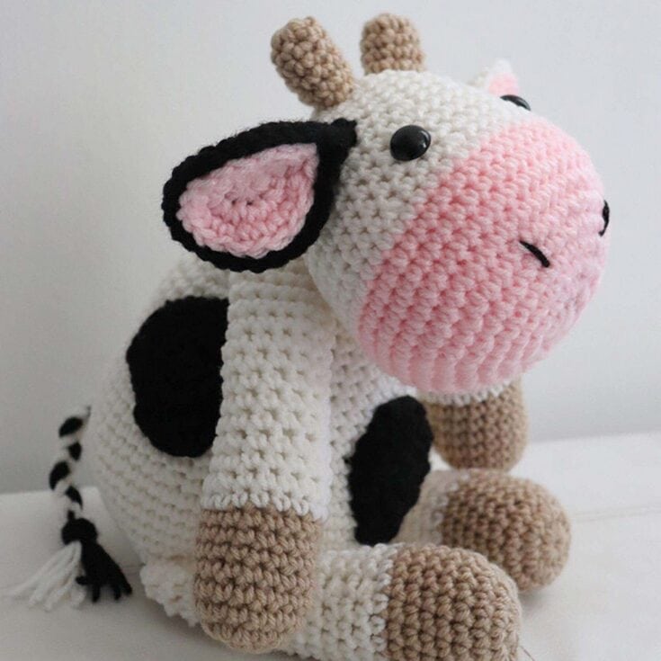 Image for Free Easy Red Heart Crochet Cow Stuffie Crochet Pattern