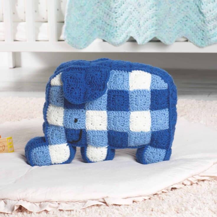 Image for Free Easy Red Heart Crochet Gingham Elephant Pillow Crochet Pattern