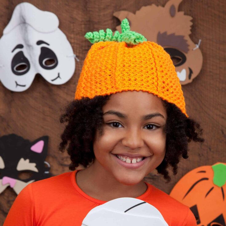 Image for Free Easy Red Heart Pumpkin Hat Crochet Pattern