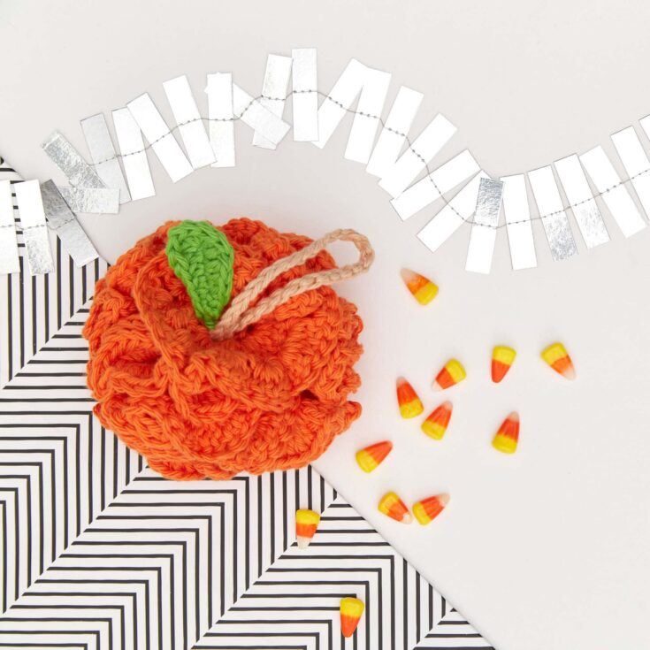 Image for Free Beginner Red Heart Pumpkin Pouf Scrubby Crochet Pattern