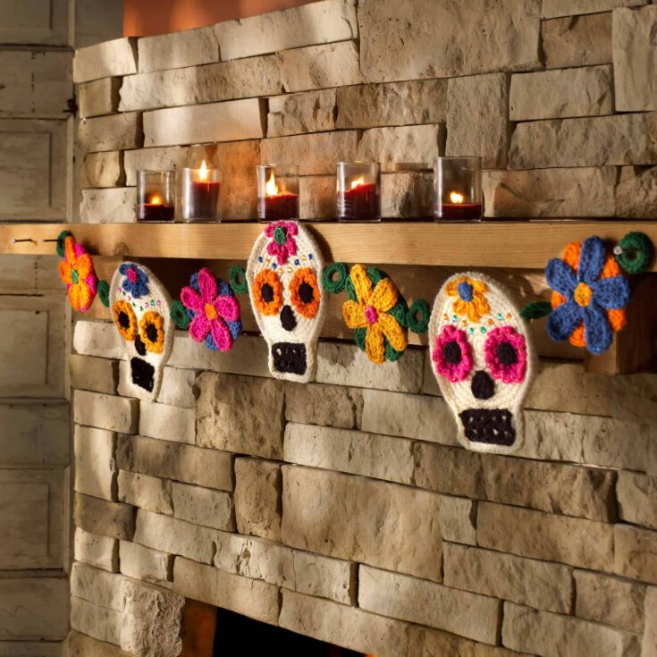 Image for Free Red Heart Sugar Skull Garland Crochet Pattern
