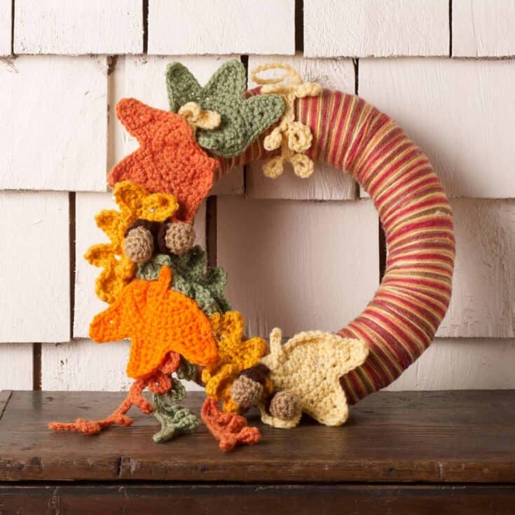 Image for Free Easy Red Heart Autumn Leaves Wreath Crochet Pattern