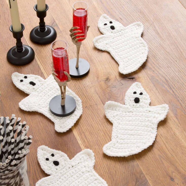 Image for Free Easy Red Heart Ghost Coasters Crochet Pattern