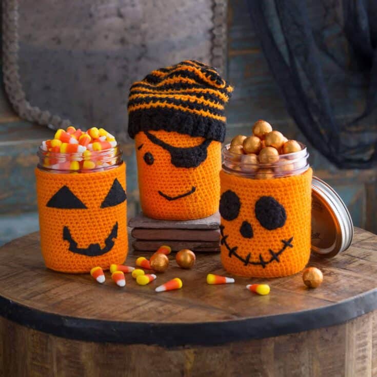 Image for Red Heart Halloween Jar Cozies Crochet Pattern
