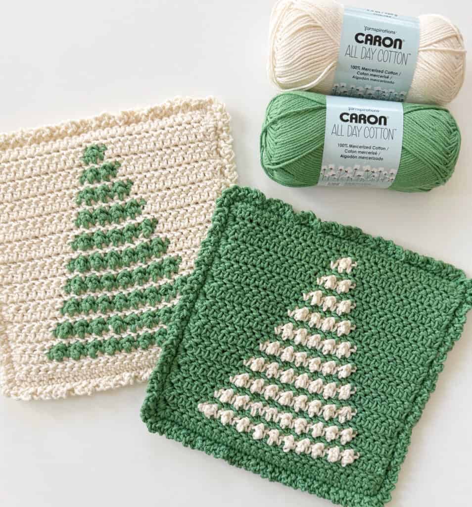 two Christmas tree hot pads crochet 