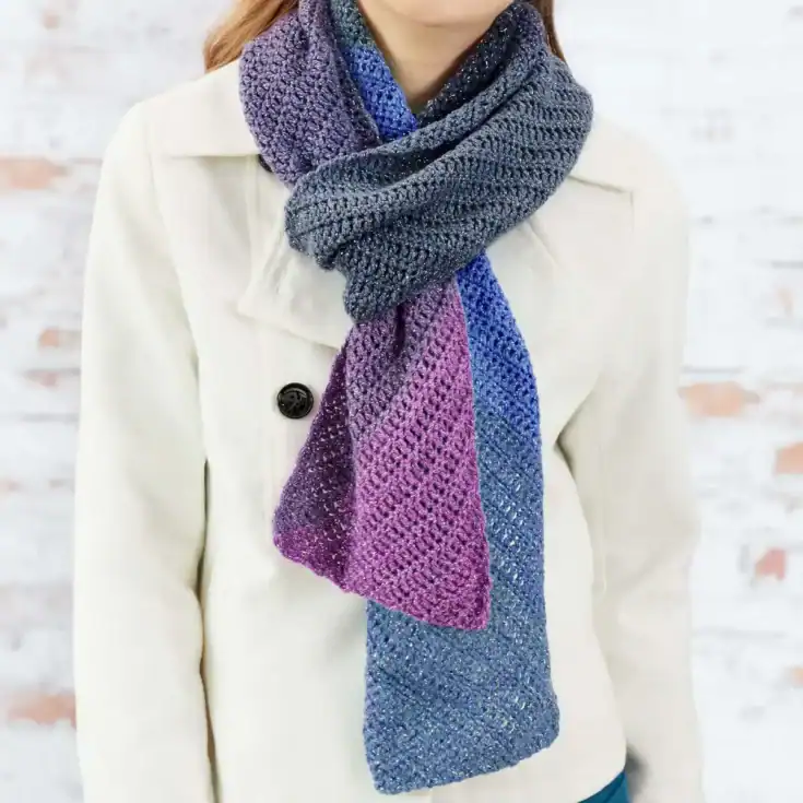 Image for Red Heart Gradient Sparkle Crochet Scarf