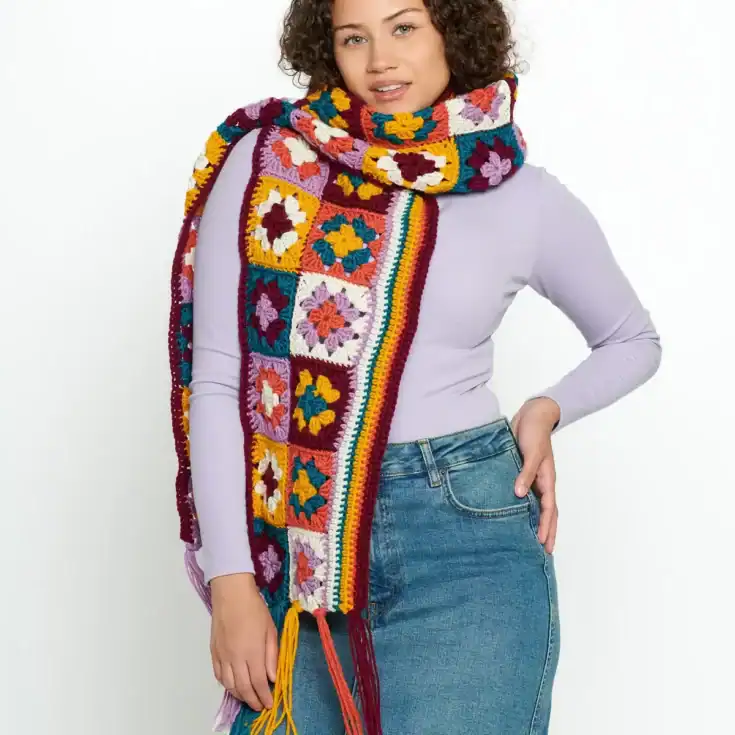 Image for Red Heart Granny Squares & Stripes Crochet Scarf