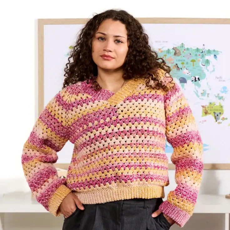 Image for Bernat Granny V-Neck Crochet Sweater 