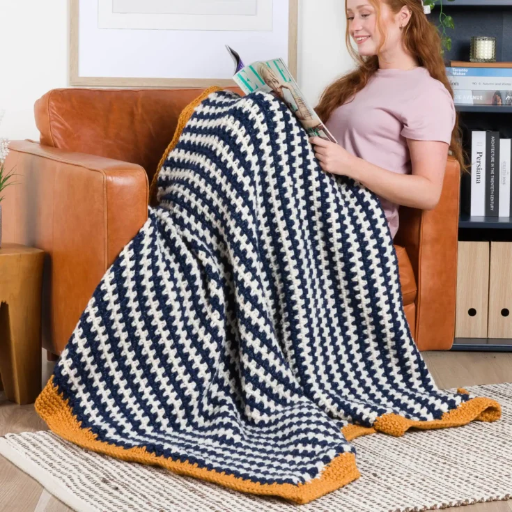 Image for Ticking Stripe Crochet Blanket