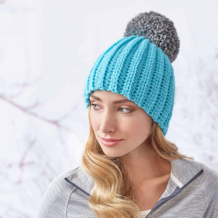 Image for Red Heart Easy-Fit Ribbed Pompom Hat