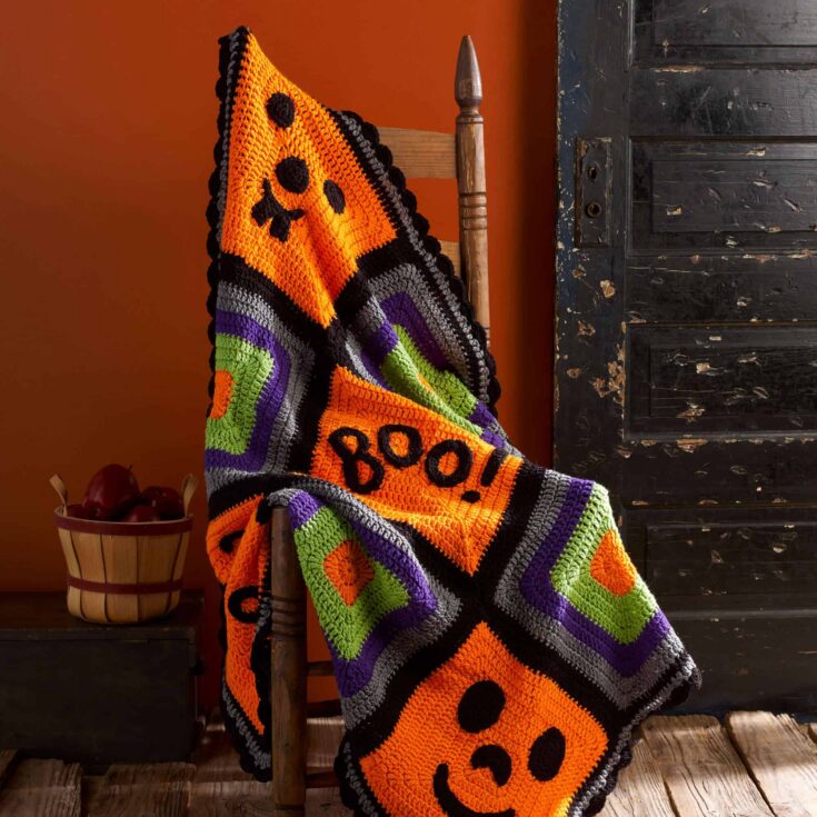 Image for Pumpkin Face Crochet Throw