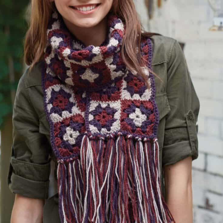 Image for Patons Crochet Granny Square Scarf Pattern