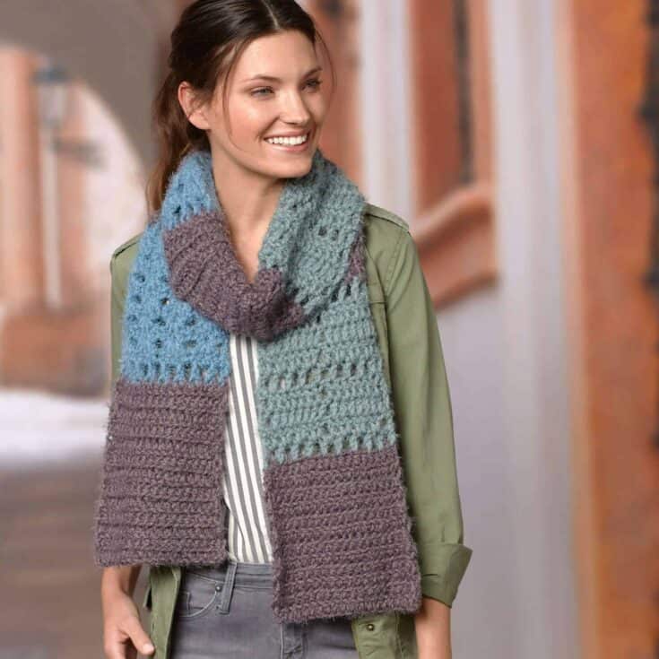 Image for Red Heart Color-Block Crochet Scarf