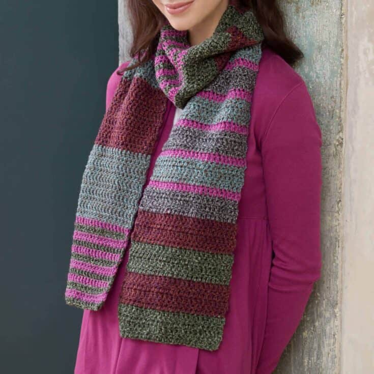 Image for Red Heart Easy Striped Crochet Scarf 