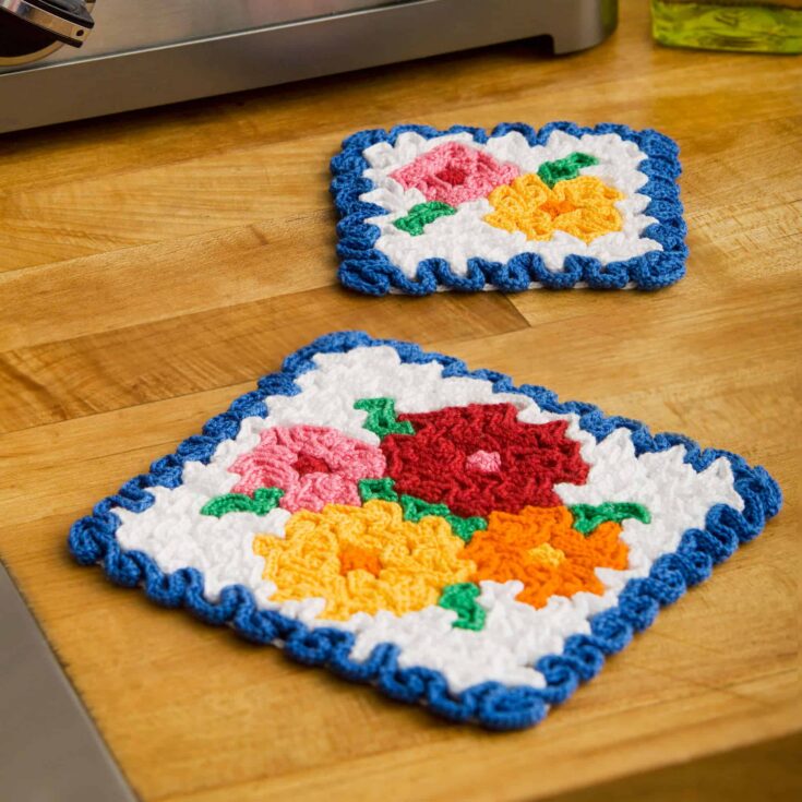 Image for Crochet May Flowers Hot Pad & Coaster Set