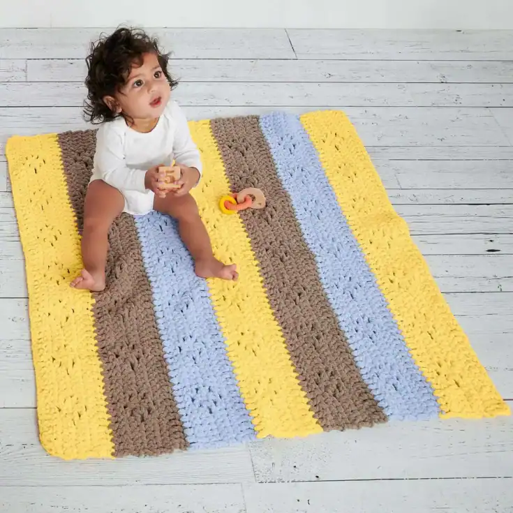 Image for Crochet Eyelet Striped Blanket