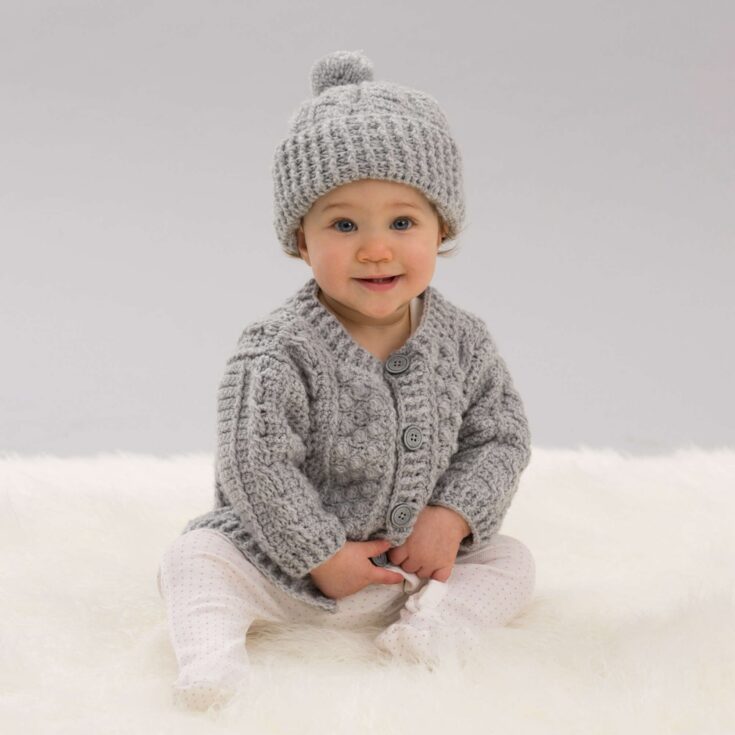 Image for Aran Stitch Crochet Cardigan & Hat
