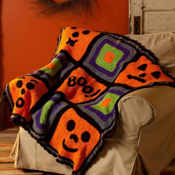 Image for Free Crochet Pumpkin Face Throw Pattern